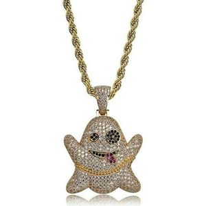 Gold Emoji Ghost Necklace Diamond Chain Ghost